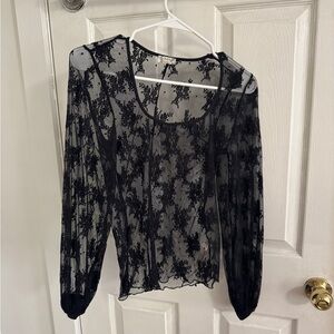 Free People Black Floral Lace Blouse